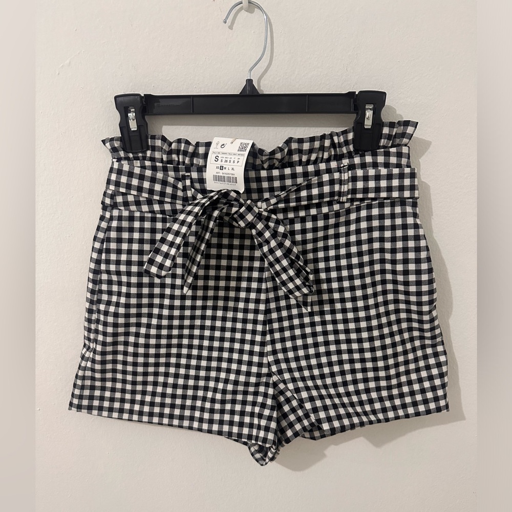 Zara Trafaluc Paperbag Checkered Short Pants Size Small S
